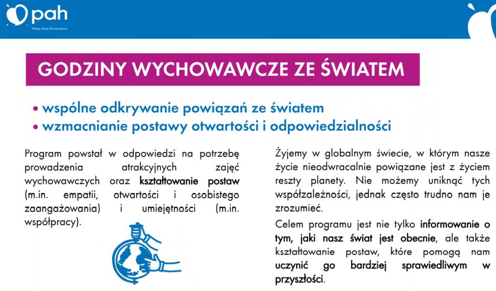 Nasza szkoła realizuje Program „Godziny wychowawcze ze światem”